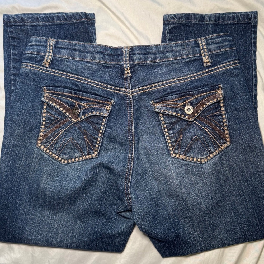 Salt Works Med Rise Crop Jeans Womens 8 Blue Y2K‎ Embroidered Pocket Denim